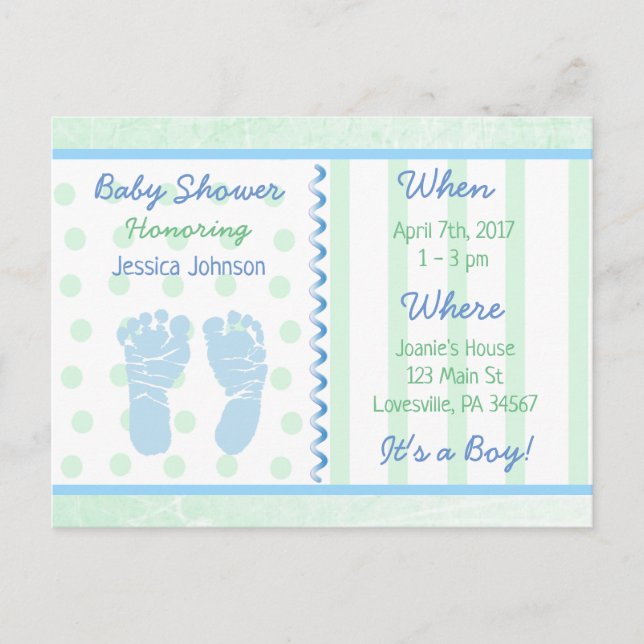 Baby Boy Blue Sage Green Baby Shower Invitation Postcard (Front)