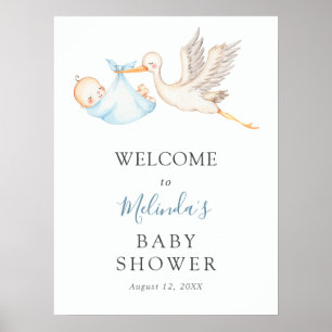 Baby Boy Blue Stork Baby Shower Welcome Poster
