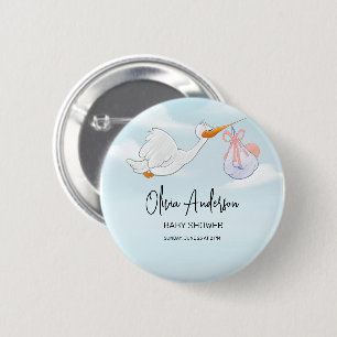 Baby Boy Blue Stork Boho Baby Shower Invitation 6 Cm Round Badge