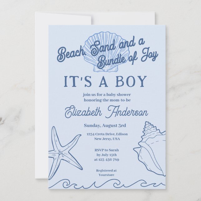 Baby Boy Blue Summer Baby Shower Beach  Invitation (Front)