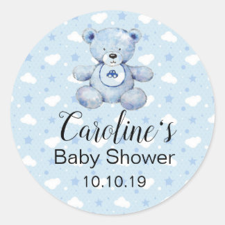 Baby Boy Blue Teddy Bear Baby Shower Sticker