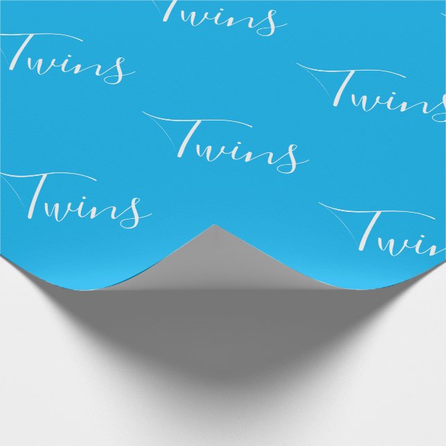 Baby Boy Blue Twin Boys Script  Wrapping Paper (Corner)