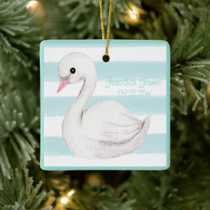 Baby Boy Blue Typography Name Date Keepsake Ceramic Ornament