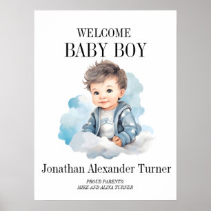 Baby Boy Blue Welcome Hospital Door Poster