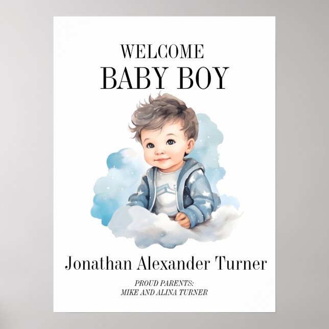 Baby Boy Blue Welcome Hospital Door Poster (Front)