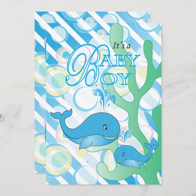 Baby Boy Blue Whale Baby Shower Invitation (Front/Back)
