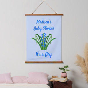 Baby Boy Bluebell Flowers Spring Baby Shower Hanging Tapestry