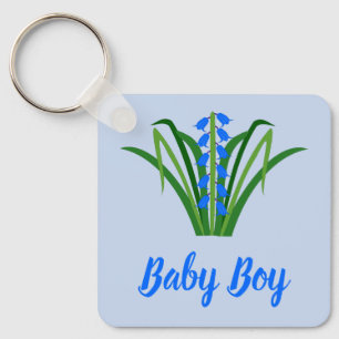 Baby Boy Bluebell Flowers Spring Baby Shower Key Ring