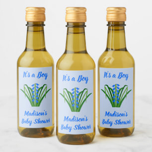 Baby Boy Bluebell Flowers Spring Baby Shower Wine Label
