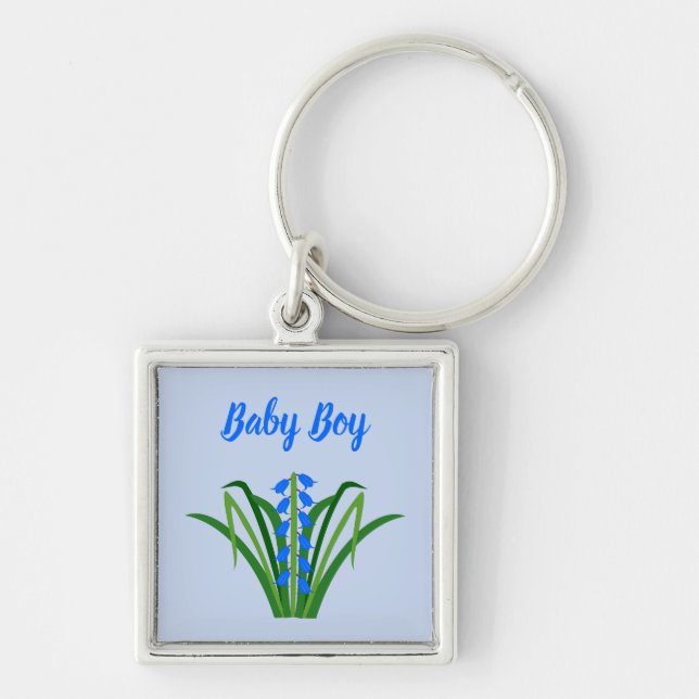Baby Boy Bluebell Flowers Spring Custom Key Ring (Front)