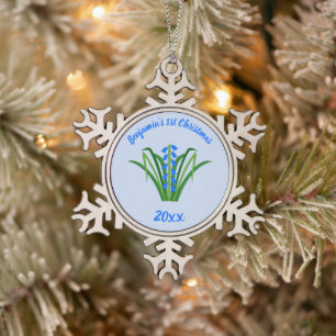 Baby Boy Bluebell Flowers Spring Custom Snowflake Pewter Christmas Ornament