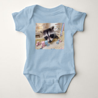Baby boy bodysuit in blue with Racoon