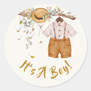 Baby Boy Boho Hanging Outfit  Classic Round Sticker