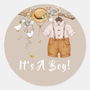 Baby Boy Boho Rustic Greenery Classic Round Sticker