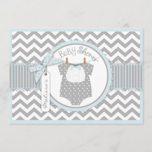 Baby Boy Bow Tie Chevron Print Baby Shower Invitation