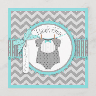 Baby Boy Bow Tie Chevron Print Thank You Card