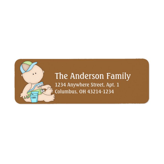 Baby Boy Brushing Teeth Time Address Labels (Front)