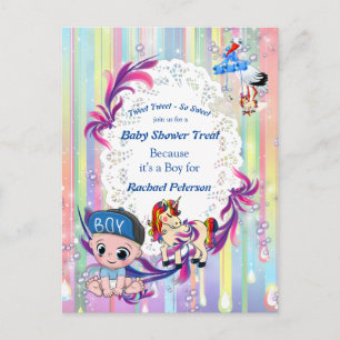 Baby Boy Bubbles & Unicorns Baby Shower Postcard