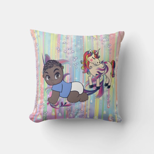 Baby Boy Bubbles & unicorns Cushion (Front)