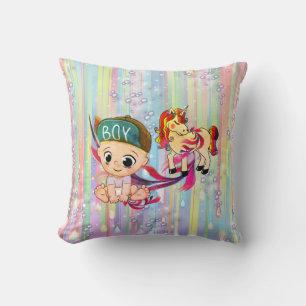 Baby Boy Bubbles & unicorns Cushion