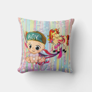 Baby Boy Bubbles & unicorns Cushion