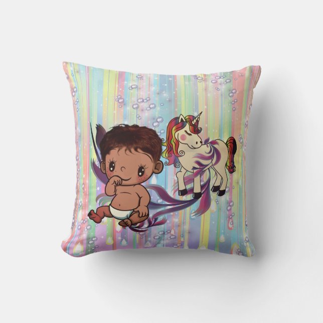Baby Boy Bubbles & unicorns Cushion (Front)