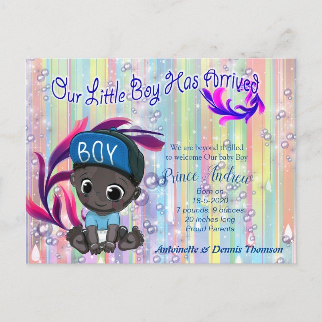 Baby Boy Bubbles & Unicorns Postcard (Front)