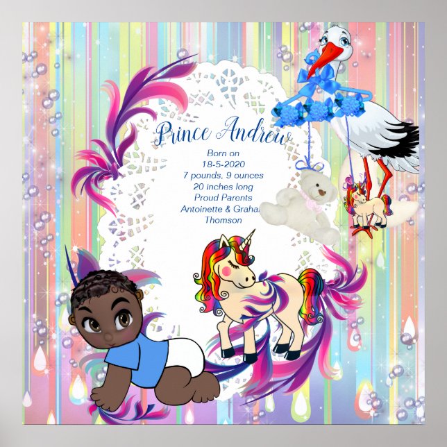 Baby Boy Bubbles & Unicorns Poster (Front)