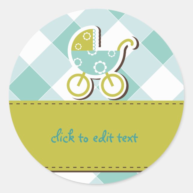 baby Boy Buggy Blue and Green Classic Round Sticker (Front)