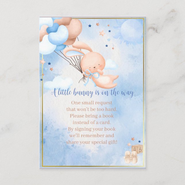 Baby Boy Bunny Baby Shower Books for baby Enclosure Card (Front)