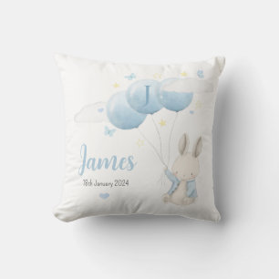Baby Boy Bunny Cushion, Nursery Decor For Baby Boy Cushion