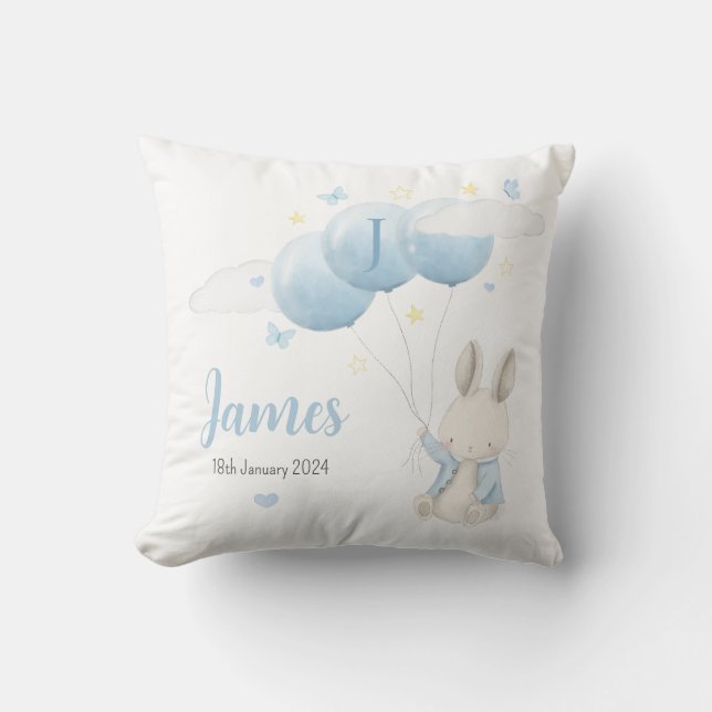 Baby Boy Bunny Cushion, Nursery Decor For Baby Boy Cushion (Front)