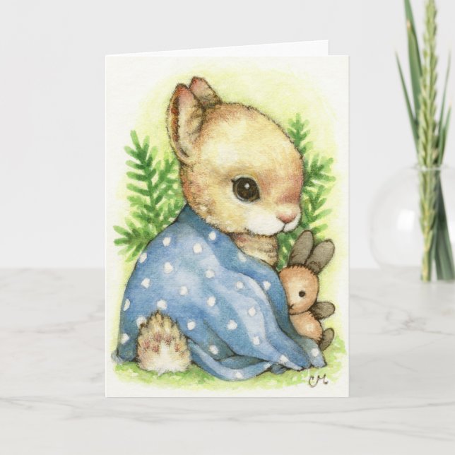 Baby Boy Bunny - Cute Rabbit Announcement Card (Front)
