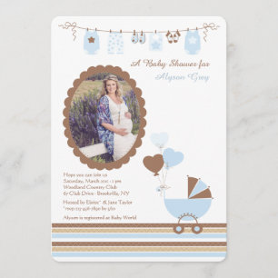 Baby Boy Cameo Photo Shower Invitation