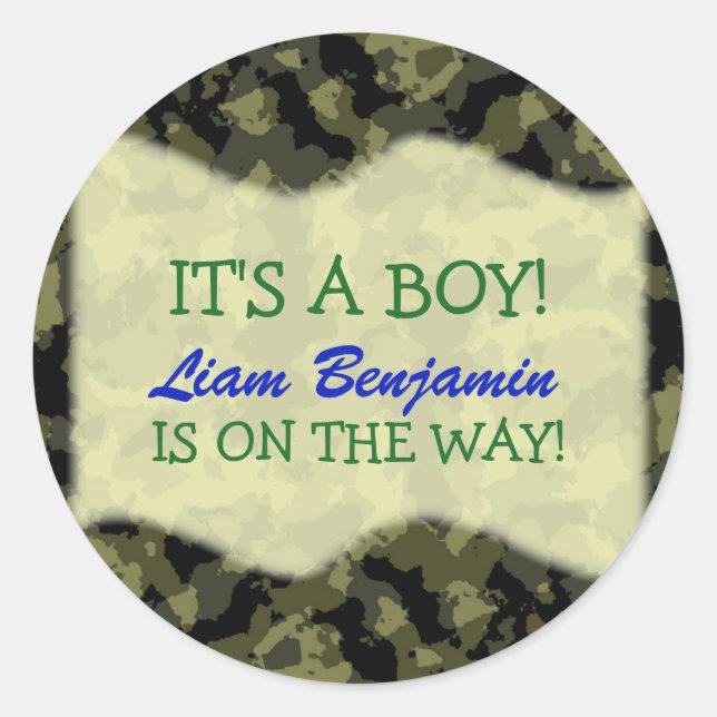 Baby Boy - Camo Themed Baby Shower Classic Round Sticker (Front)