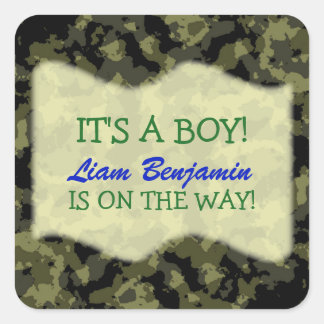 Baby Boy - Camo Themed Baby Shower Square Sticker