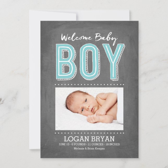 Baby Boy Chalkboard | Birth Announcement (Front)