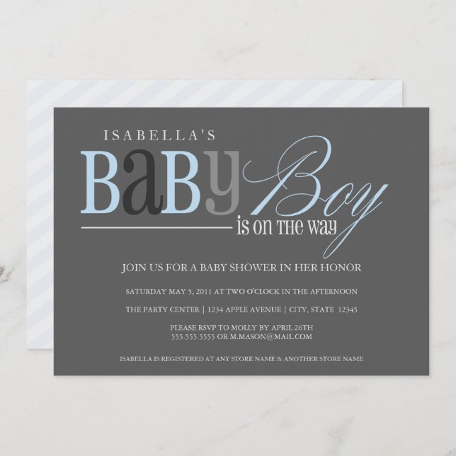 Baby Boy | Charcoal Invitation (Front/Back)