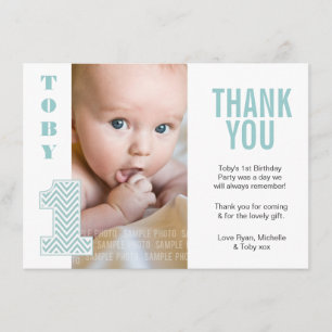 Baby Boy Chevron 1st Birthday Thank You Photo Card