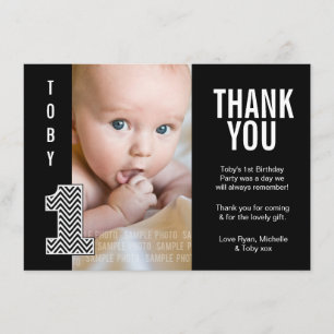 Baby Boy Chevron 1st Birthday Thank You Photo Card