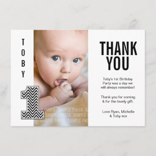 Baby Boy Chevron 1st Birthday Thank You Photo Card