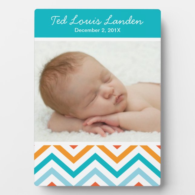Baby Boy Chevron Photo Plaque (Front)