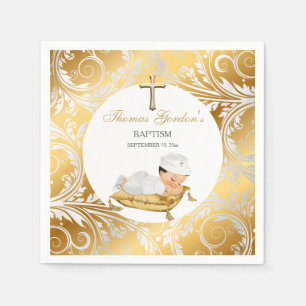 Baby Boy Christening Baptism Gold Silver Napkin