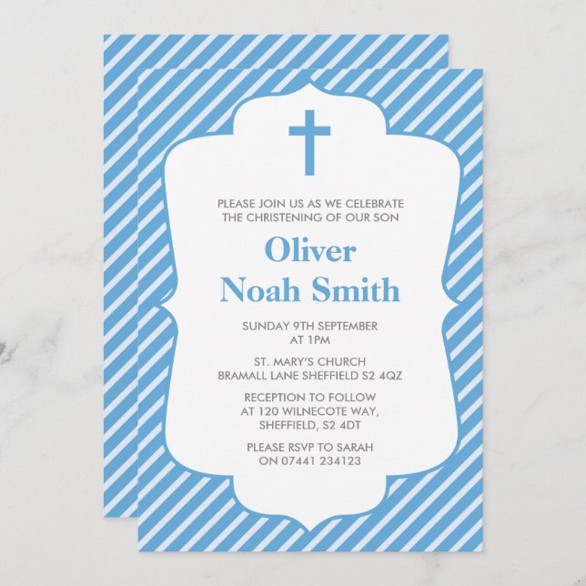 Baby Boy Christening/Baptism Invitation (Front/Back)
