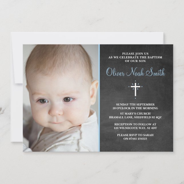 Baby Boy Christening/Baptism Invitation (Front)