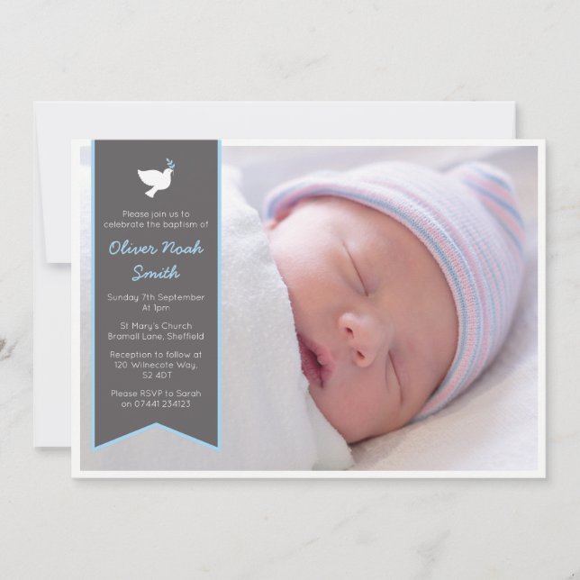 Baby Boy Christening/Baptism Invitation (Front)