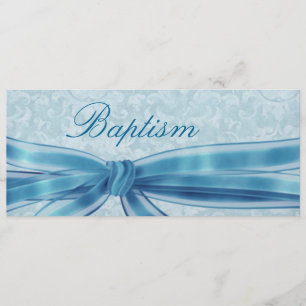 Baby Boy Christening Blue Damask Metallic Invitation