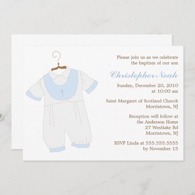 Baby Boy Christening Invitation (Front/Back)