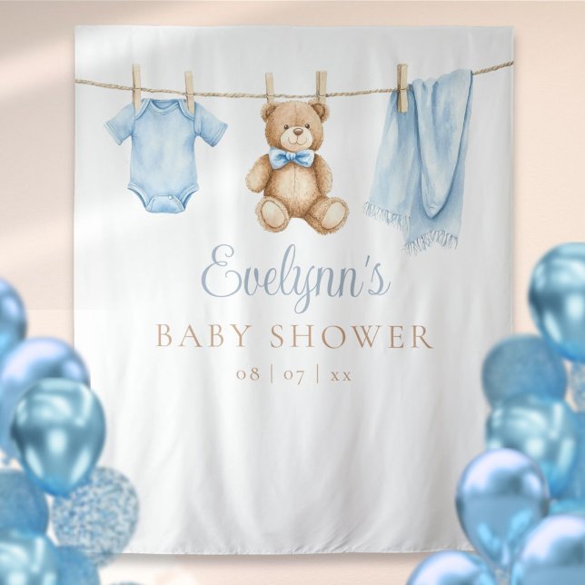 Baby Boy Clothesline Baby Shower Photo Backdrop Tapestry (Baby Boy Clothesline Baby Shower Photo Backdrop)