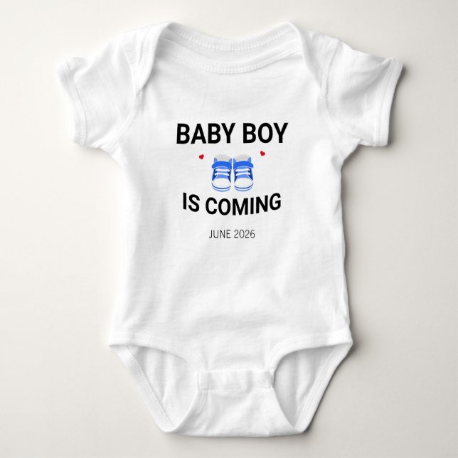 Baby Boy Coming Soon Custom Pregnancy Announcement Baby Bodysuit (Front)